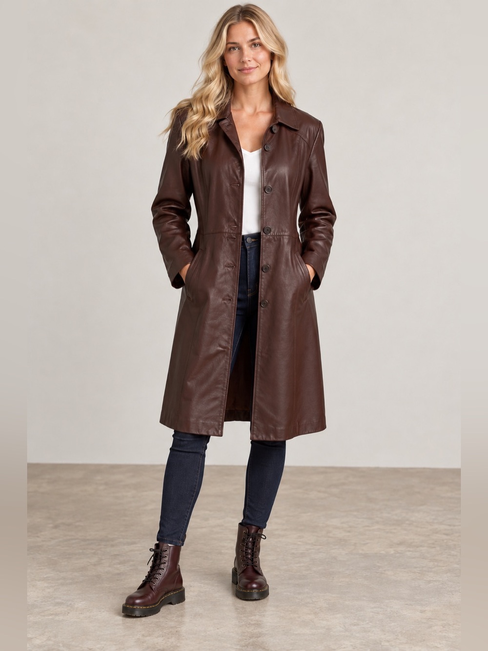 Danier Dark Brown/Deep Burgundy Leather Trench Coat - XL 14-16
